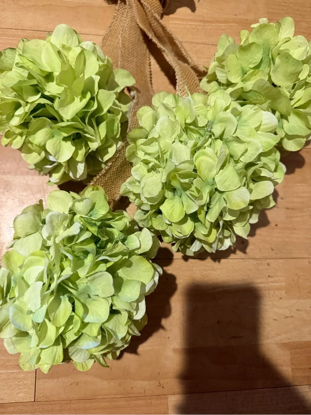 Hydrangea Burlap ribbon Hanging Artificial swag Pomander Garland Lime Green